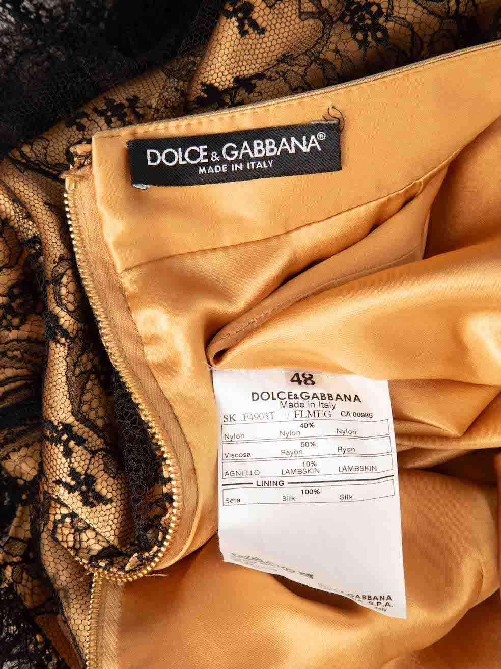 Dolce & Gabbana Lace Overlay Leather Trim Skirt Size XXL For Sale 2