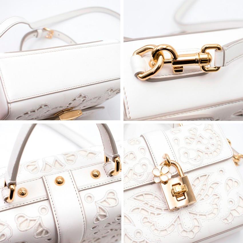 Beige Dolce & Gabbana Lace Padlock cut-out Leather Top Handle Bag 