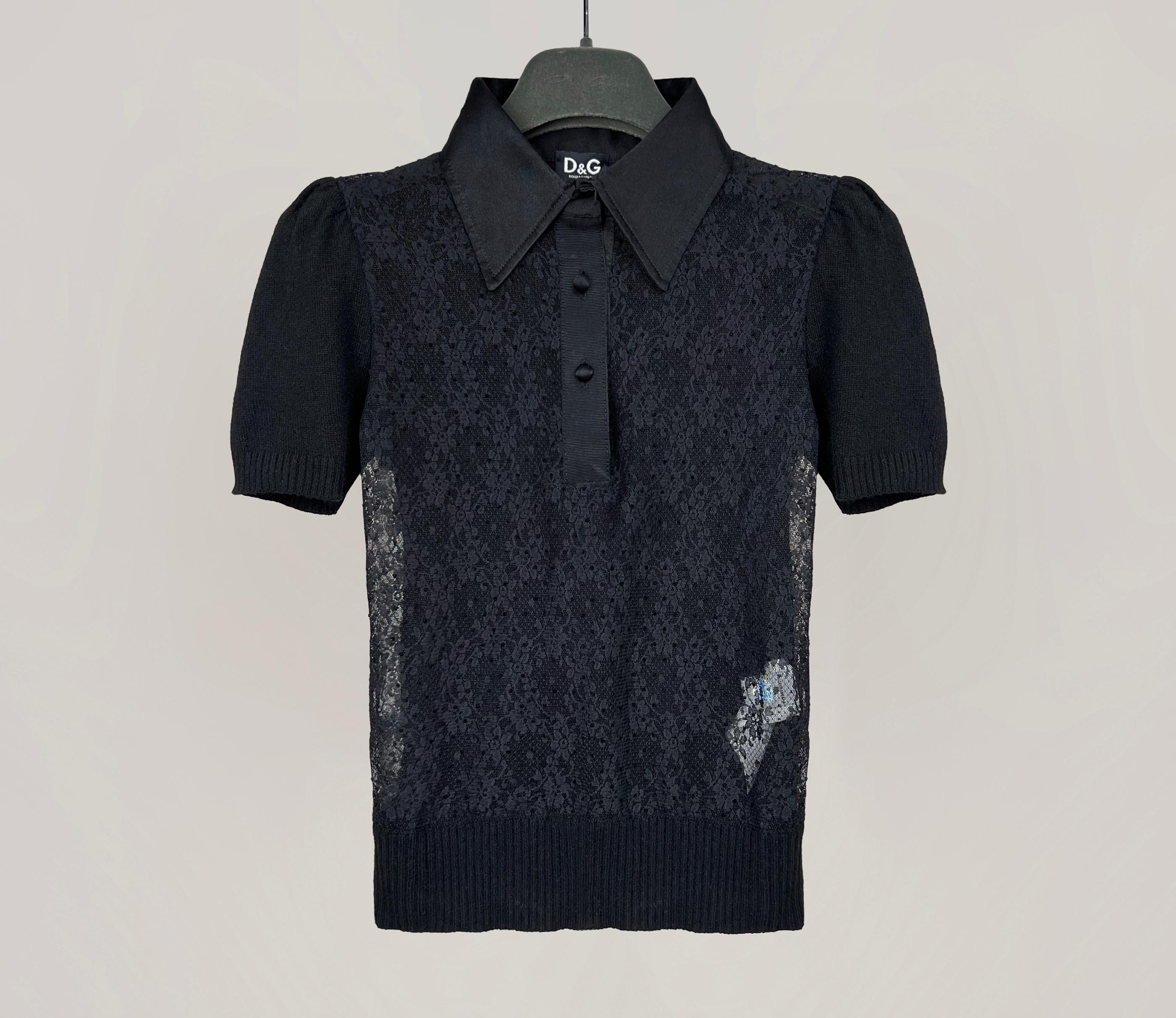 Dolce & Gabbana Polohemd aus Spitze (Schwarz) im Angebot