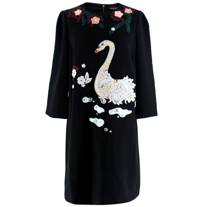 Dolce & Gabbana Lace Swan Applique Dress - Size US 8
