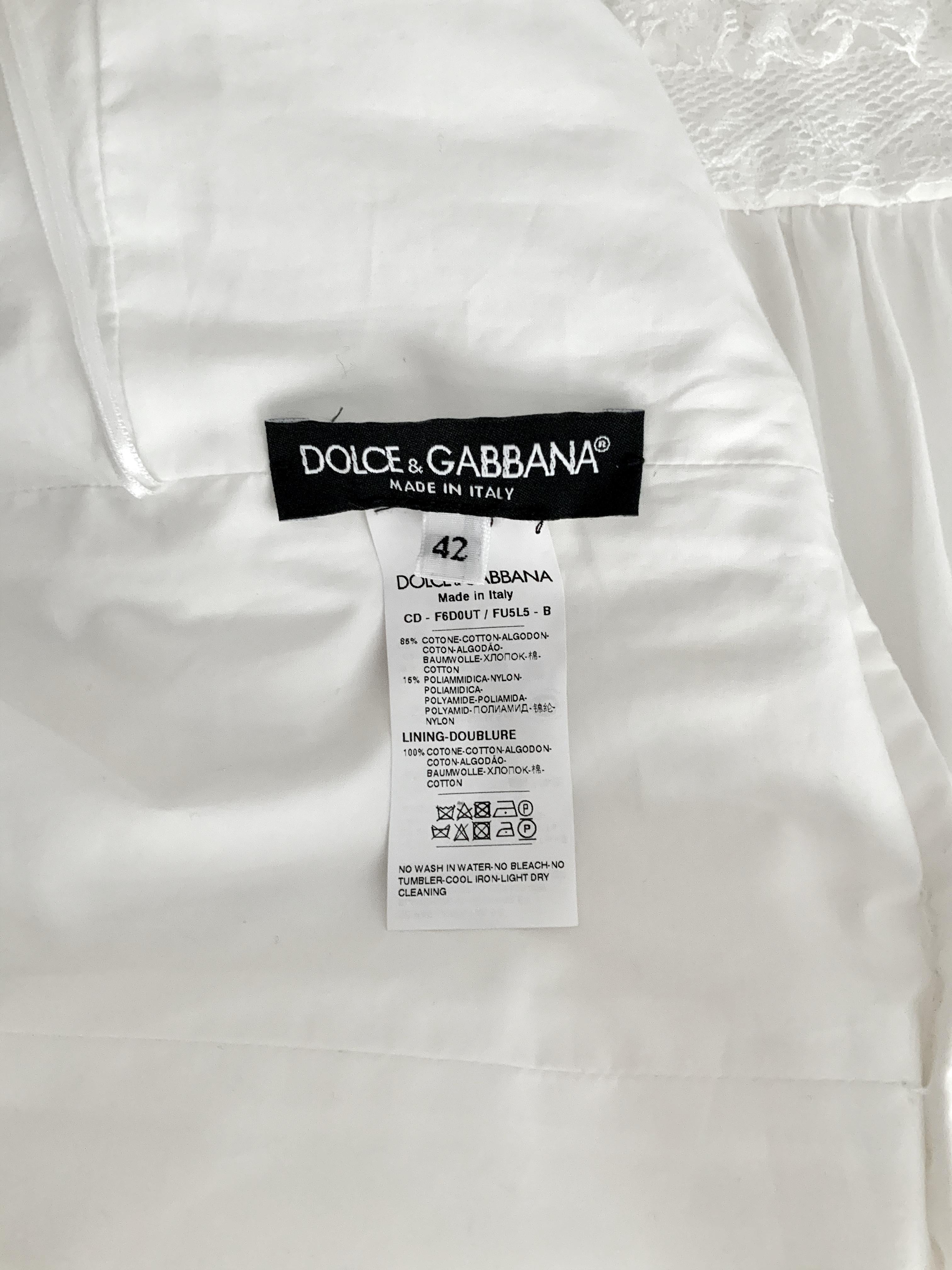 Women's Dolce & Gabbana Lace Trim White Poplin Dress