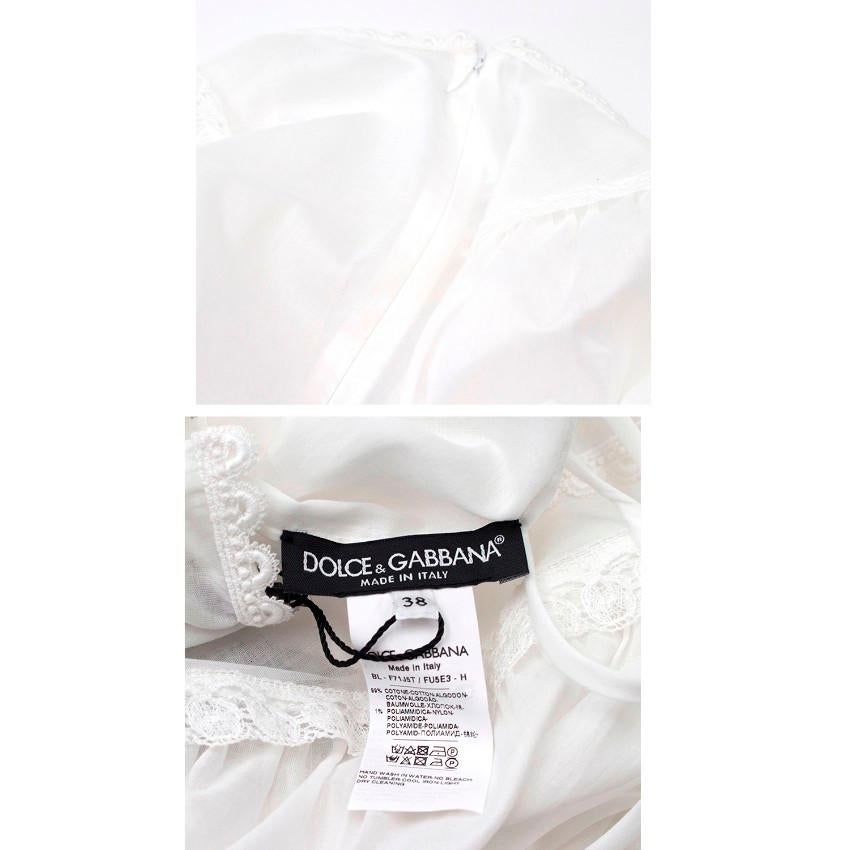 Women's Dolce & Gabbana Lace Trimmed Cotton Blend Mousseline Top US 2