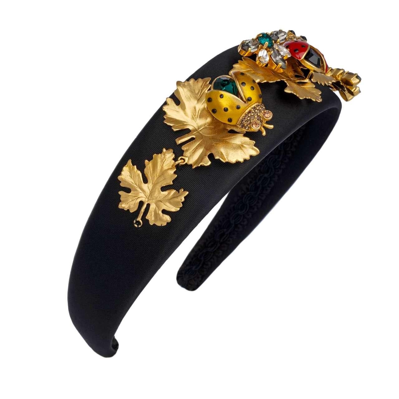 - Headband with crystals, leaves and ladybirds in black and gold by DOLCE & GABBANA - Former RRP: EUR 1.150 - RUNWAY - Dolce&Gabbana Fashion Show - MADE IN ITALY - New with Missing element, Box - Composition: 40% Brass, 40% Polyamid, 20% Crystals -