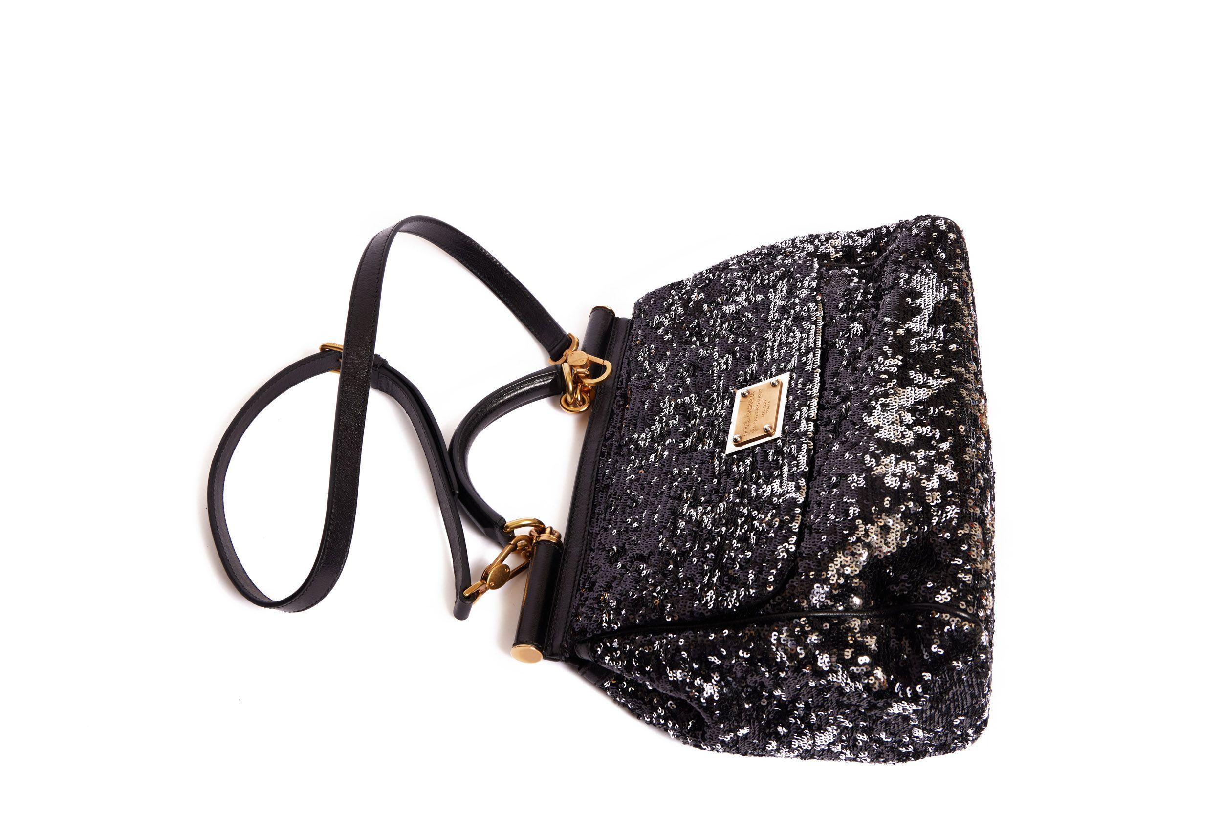 Dolce & Gabbana large Black Sequins Bag In Excellent Condition For Sale In West Hollywood, CA