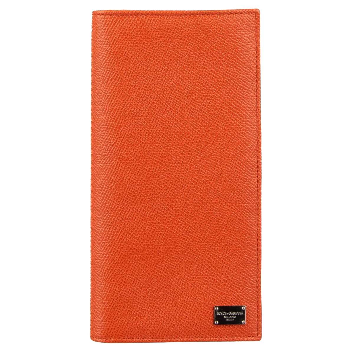 Dolce 
Gabbana Large Dauphine Leather Wallet with Pockets and Logo Plate Orange