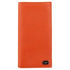 Dolce & Gabbana Large Dauphine Leather Wallet with Pockets and Logo Plate Orange