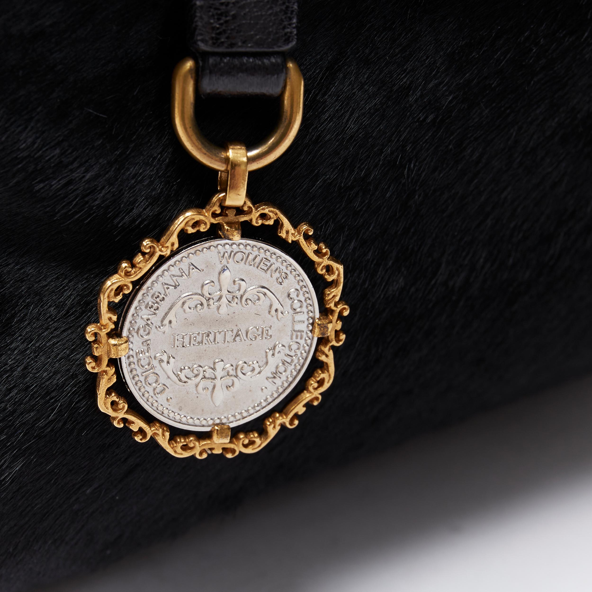 Women's DOLCE GABBANA Large Miss Sicily black horse coin charm top handle bag