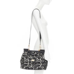 DOLCE GABBANA Large Miss Sicily cream lace applique top handle bag