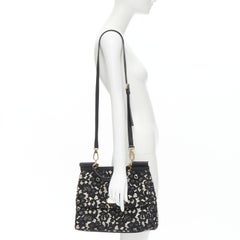 DOLCE GABBANA Large Miss Sicily cream lace applique top handle bag