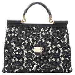 DOLCE GABBANA Large Miss Sicily cream lace applique top handle bag