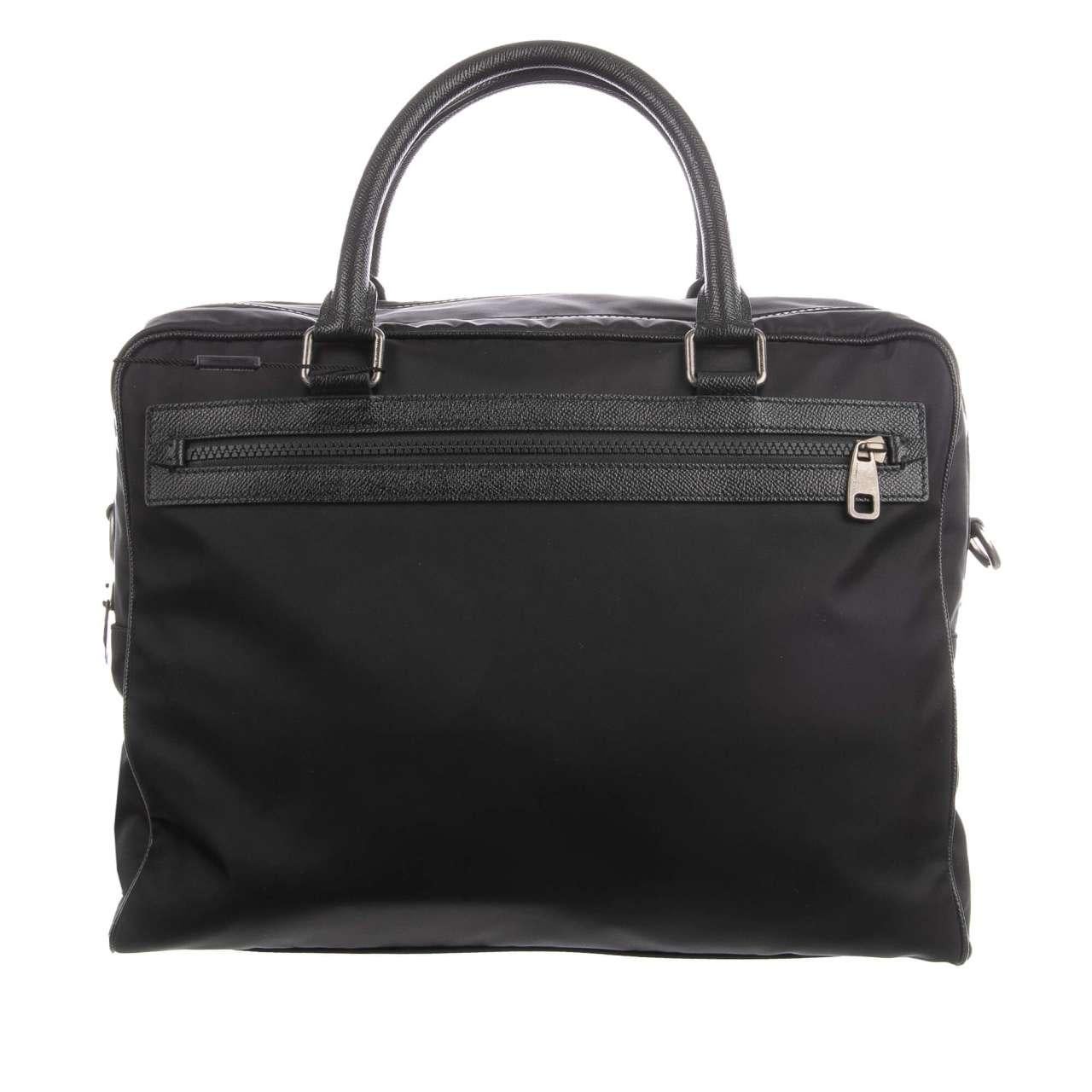 Dolce & Gabbana - Large Nylon Briefcase Bag with Logo Pendant and Pockets Black For Sale 1