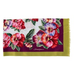 Dolce & Gabbana Large Pansy Printed Cotton Pareo Scarf Foulard Red Blue