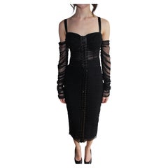 Dolce & Gabbana Late 90s Black Mesh Corset Evening Dress