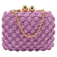 Dolce & Gabbana Lavender Lurex Fabric Kiss Lock Frame Chain Clutch