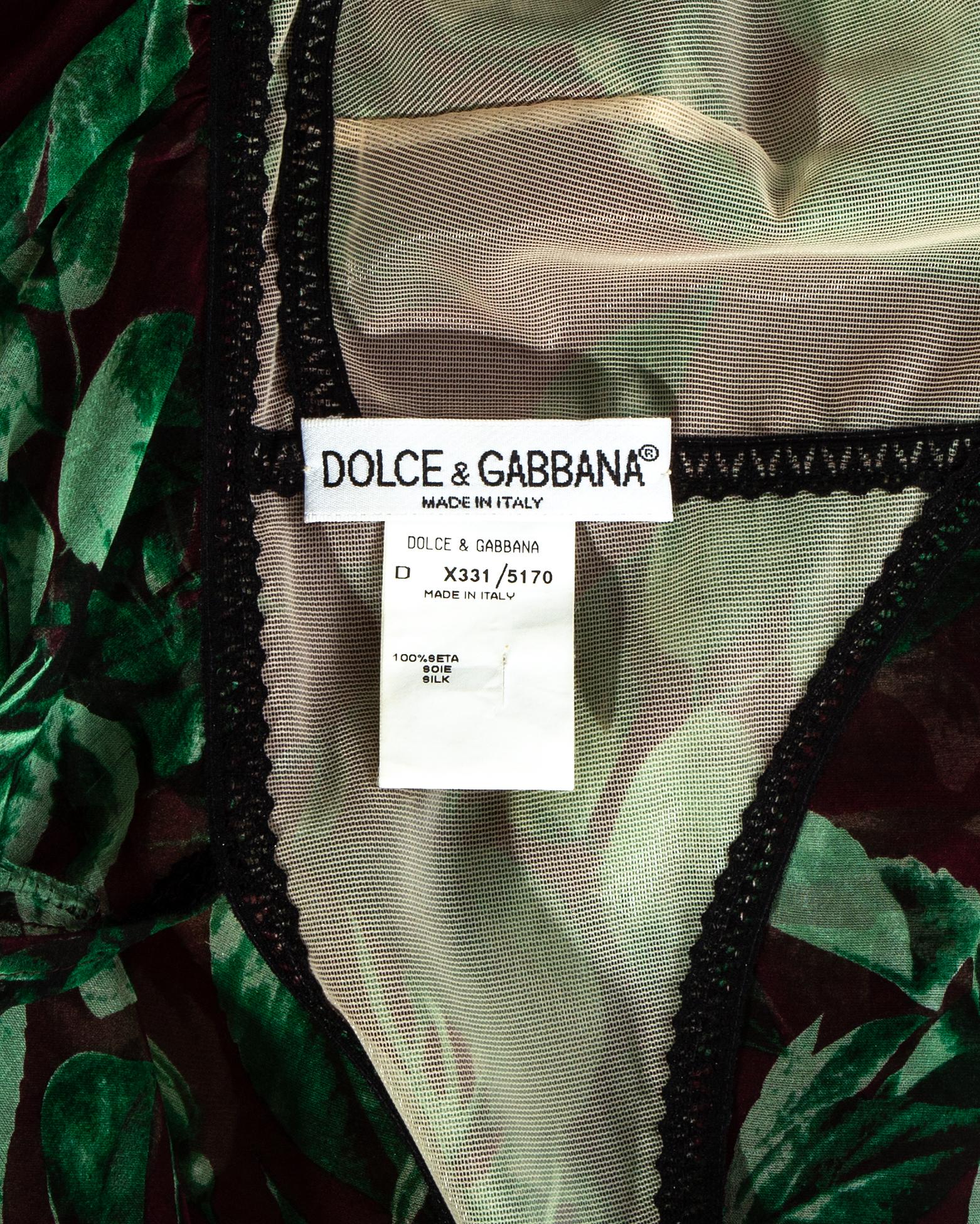 Gray Dolce & Gabbana leaf printed silk chiffon slip dress, ss 1997