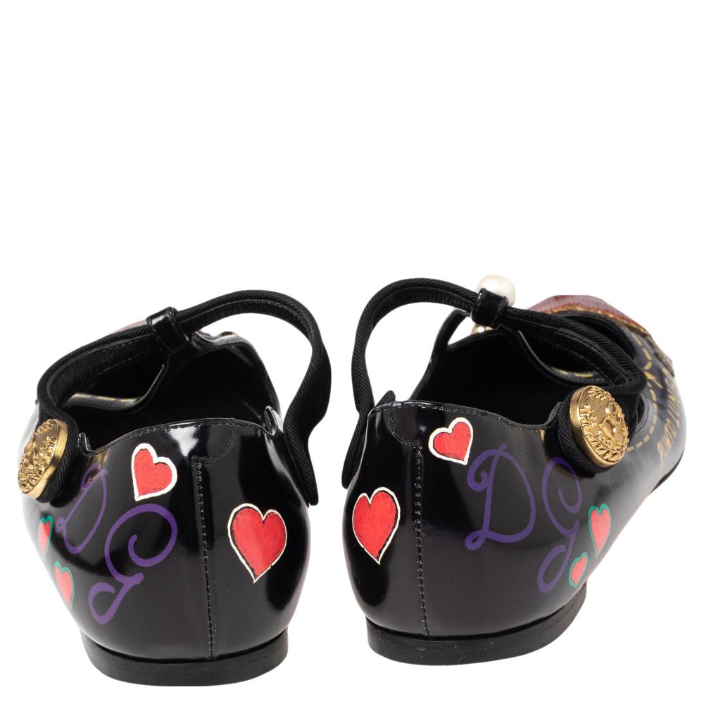 Women's Dolce & Gabbana Leather Bellucci Appliqué Pointed Toe Ballet Flats Size 38.5
