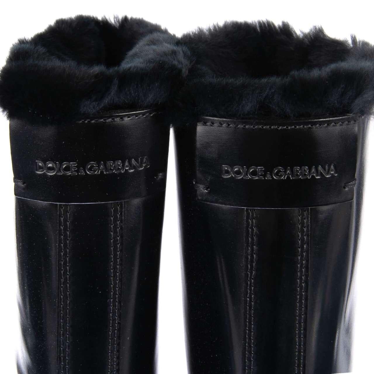 Dolce & Gabbana - Leather Boots BIKER with Fur and Logo Black EUR 35.5 In Excellent Condition For Sale In Erkrath, DE