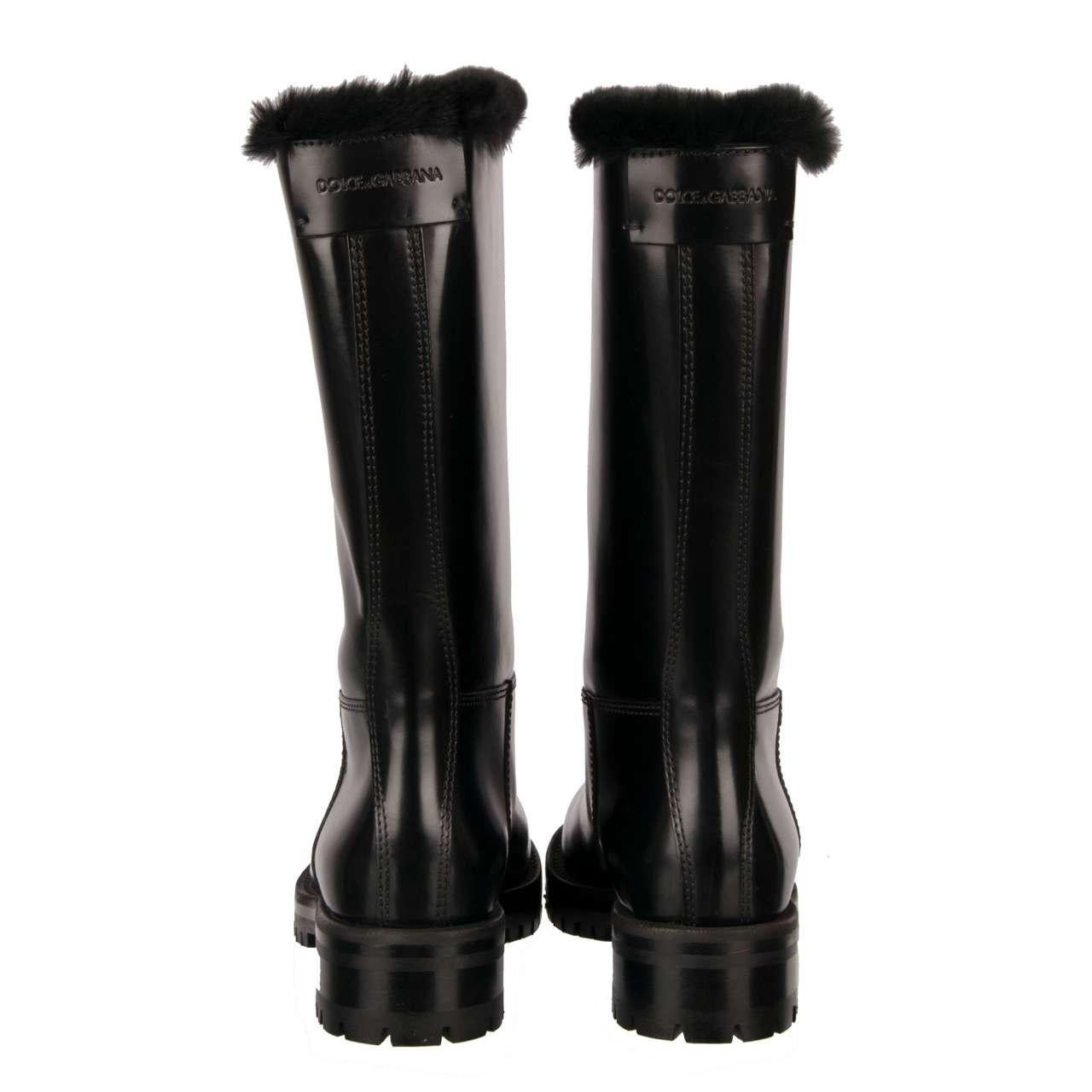 Women's Dolce & Gabbana - Leather Boots BIKER with Fur and Logo Black EUR 35.5 For Sale