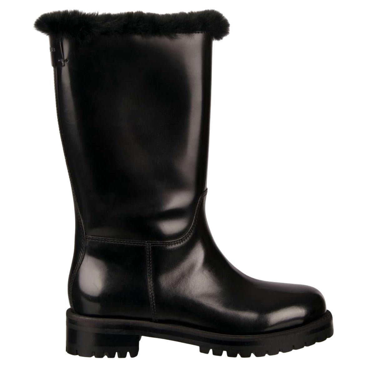 Dolce & Gabbana - Leather Boots BIKER with Fur and Logo Black EUR 35.5 For Sale
