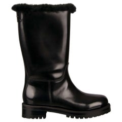 Dolce & Gabbana - Leather Boots BIKER with Fur and Logo Black EUR 35.5