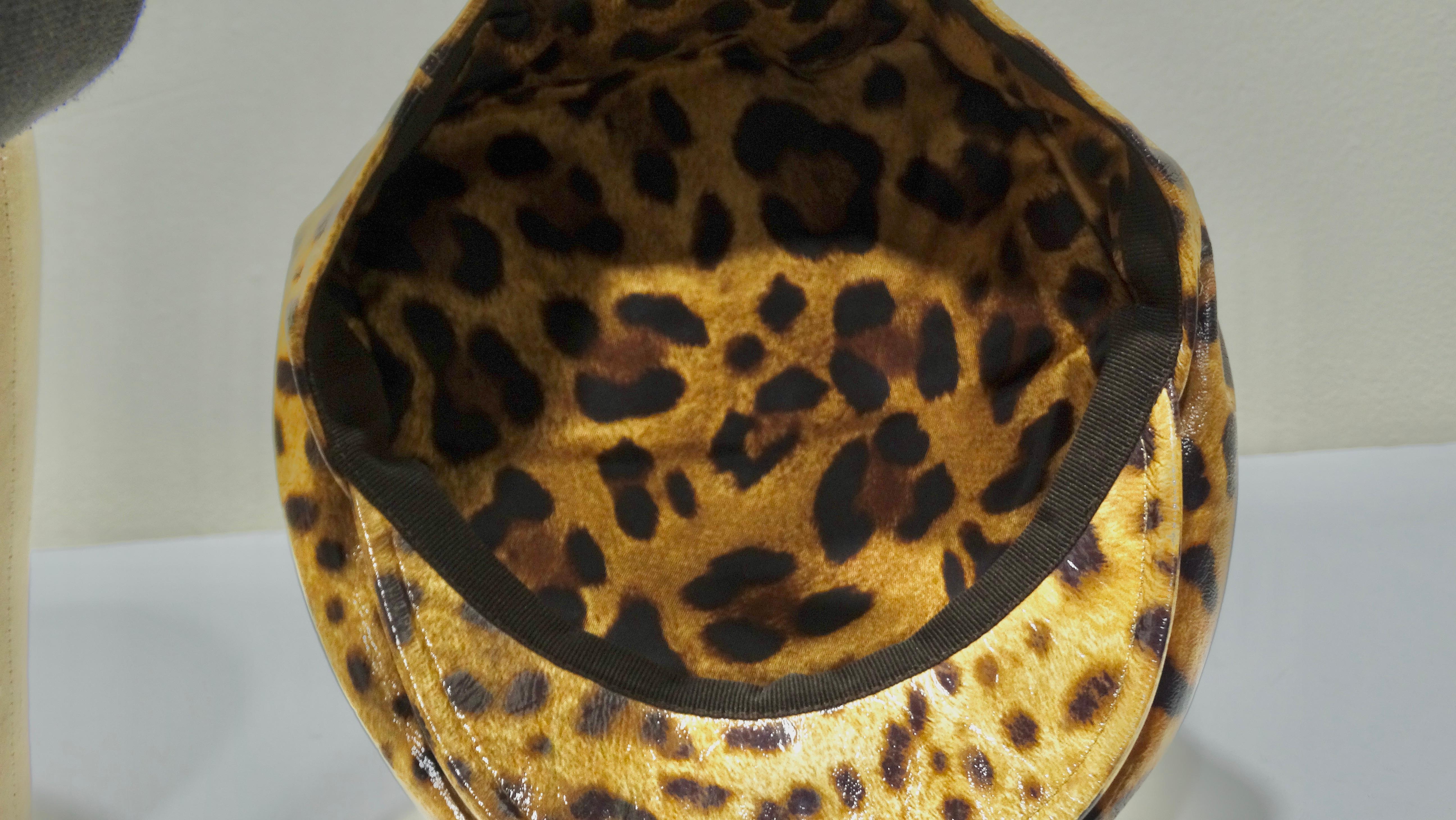 Brown Dolce & Gabbana Leather Cheetah Print Fisherman's Cap  For Sale