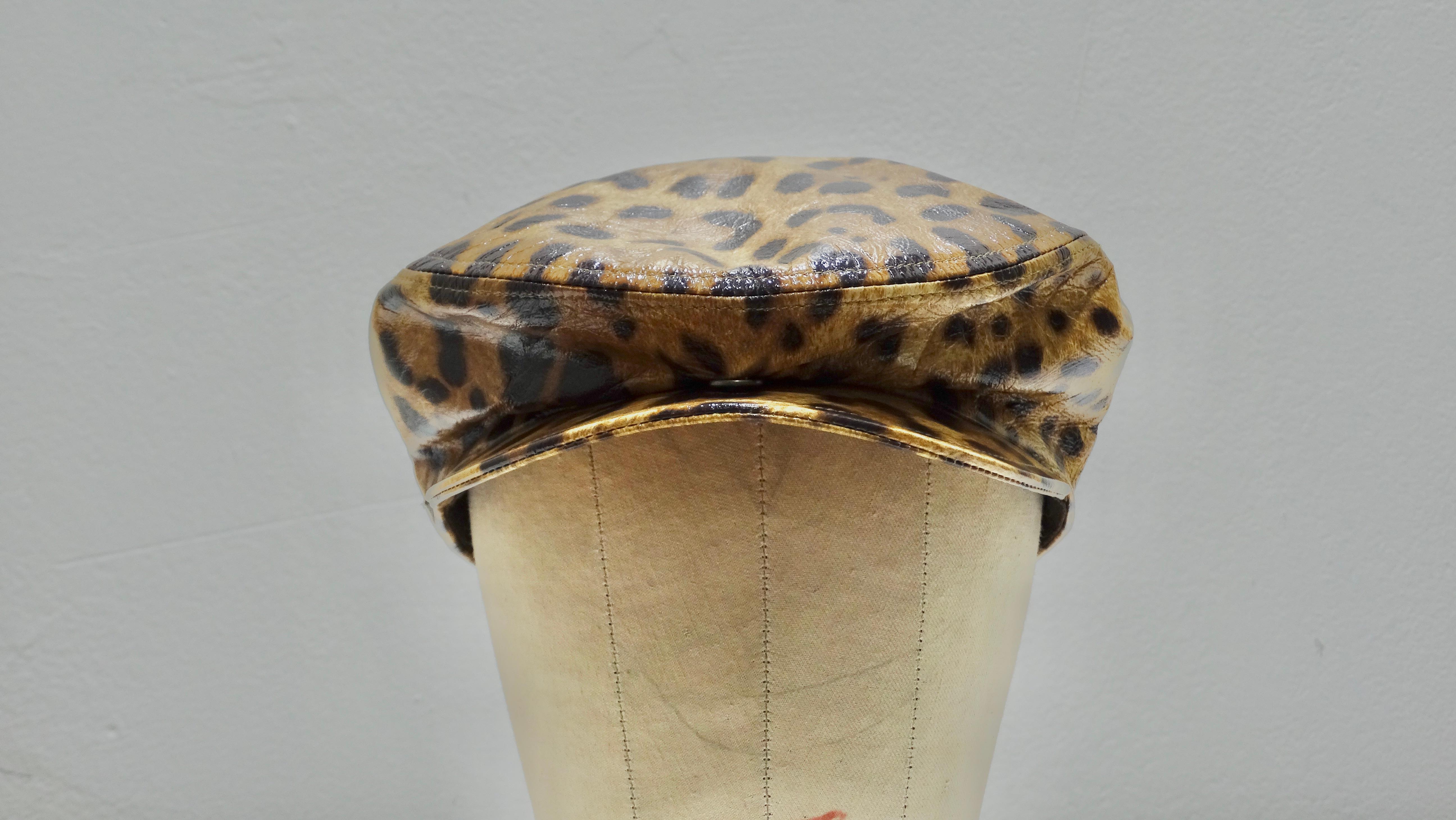 Dolce & Gabbana Leather Cheetah Print Fisherman's Cap  In Excellent Condition For Sale In Scottsdale, AZ