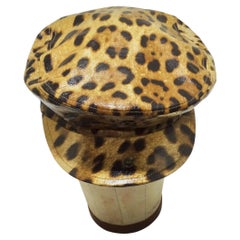 Dolce & Gabbana Leather Cheetah Print Fisherman's Cap 