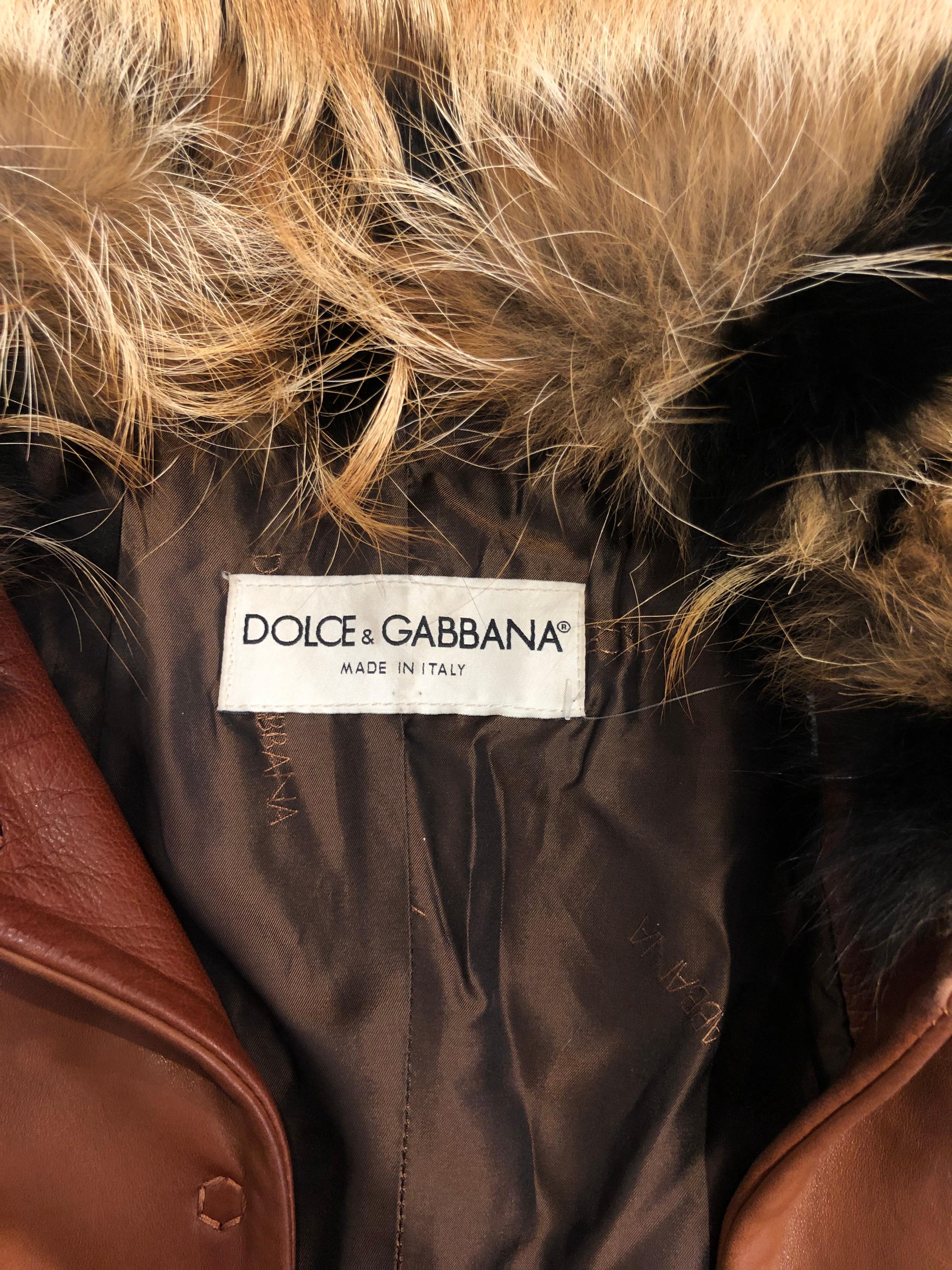 Women's Dolce & Gabbana Leather Coat w/ Fur Collar