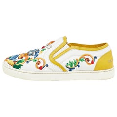 Dolce & Gabbana Leather Crystal Embellished Slip On Sneakers Size 36.5