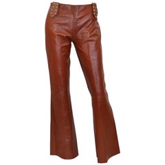 Dolce & Gabbana Leather Flare Pants with Grommet Detail Circa 2000's