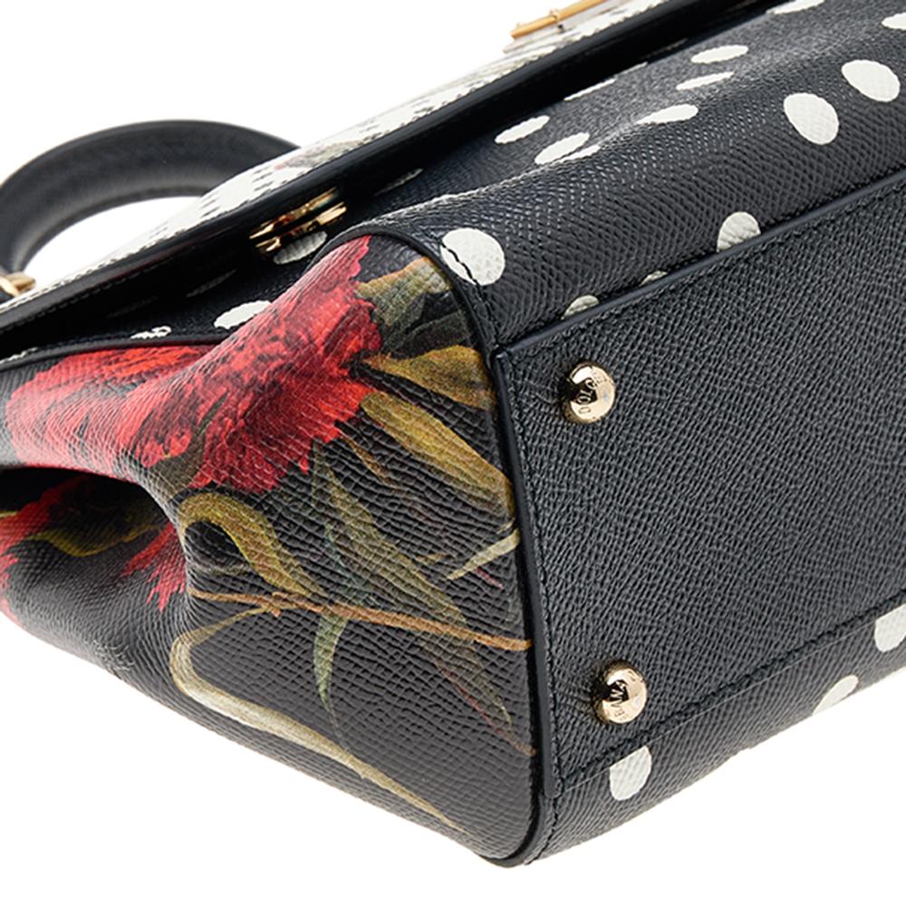 Dolce & Gabbana Leather Floral Polka Dot Print Medium Miss Sicily Top Handle Bag 2