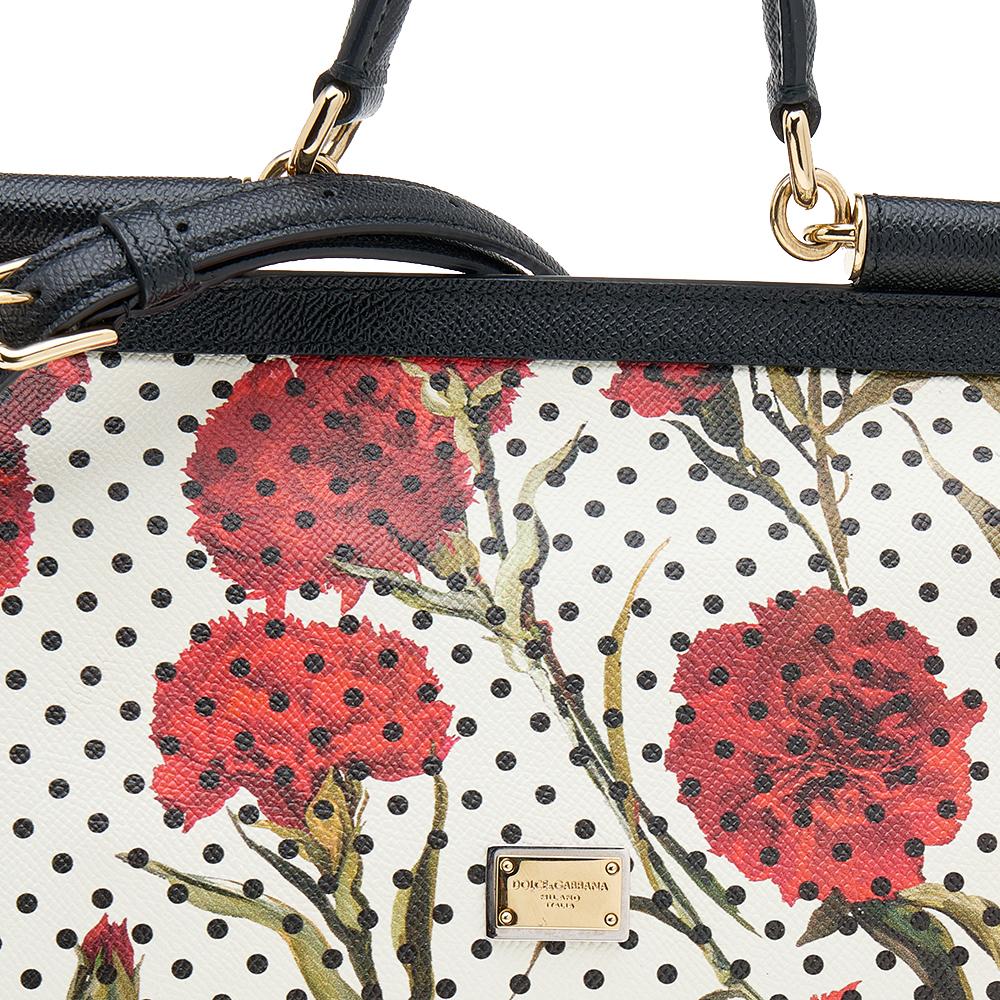 Dolce & Gabbana Leather Floral Polka Dot Print Medium Miss Sicily Top Handle Bag 4