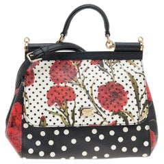 Dolce & Gabbana Leather Floral Polka Dot Print Medium Miss Sicily Top Handle Bag