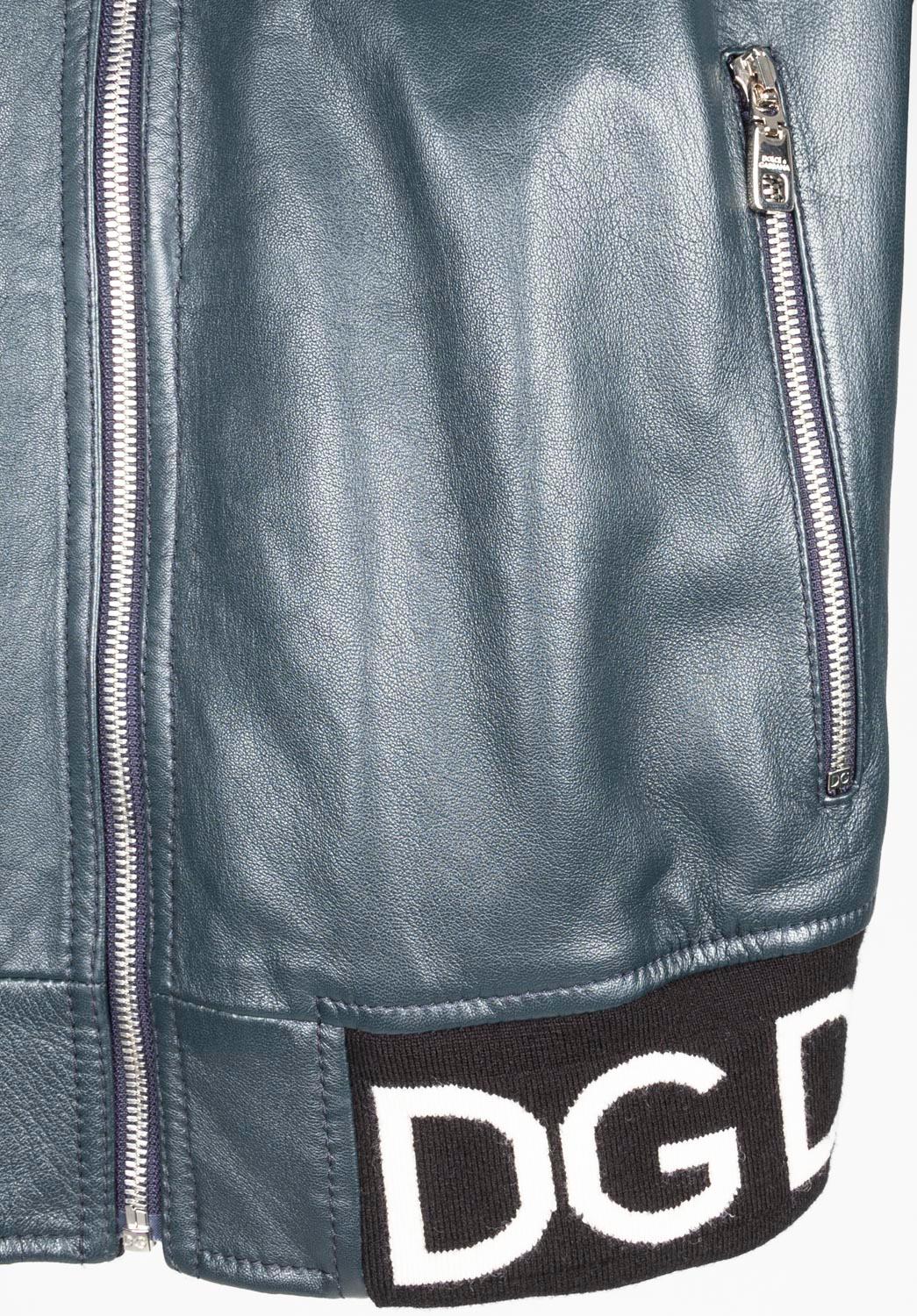Gray Dolce Gabbana leather Men jacket navy bomber Size ITA48/Medium,  S876 For Sale