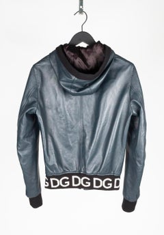 Dolce Gabbana leather Men jacket navy bomber Size ITA48/Medium,  S876