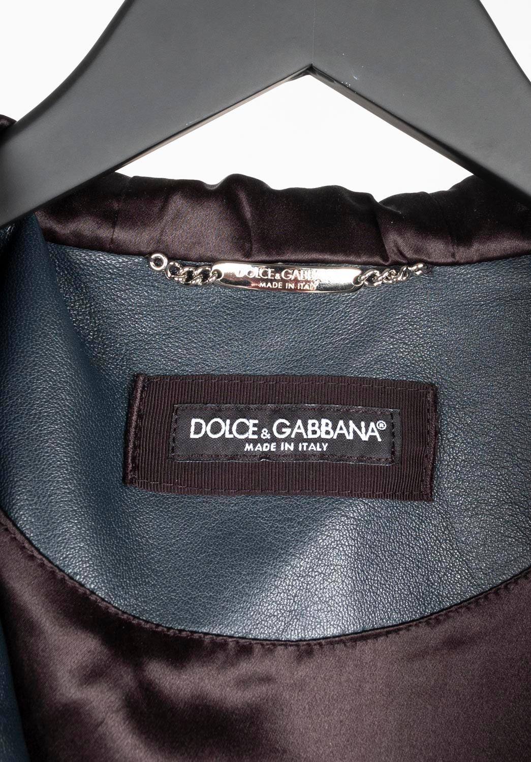 Men's Dolce Gabbana leather Men jacket navy bomber Size ITA48/Medium,  S876 For Sale