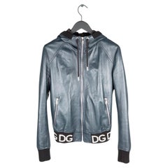 Dolce Gabbana leather Men jacket navy bomber Size ITA48/Medium,  S876