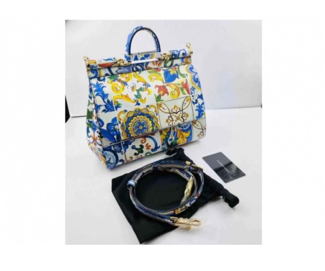 Dolce & Gabbana leather multicolour majolica printed handbag bag  2