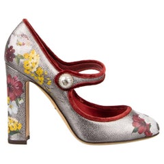 Dolce & Gabbana Leather Pearl Flower Mary Jane Pumps VALLY Silver Red EUR 40