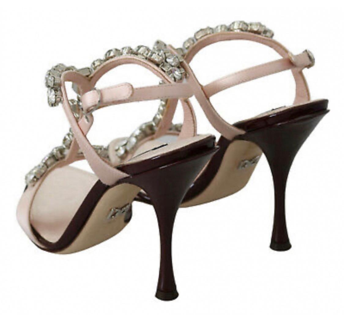 Dolce & Gabbana leather pink crystal embellished women ankle strap sandals heels In New Condition In WELWYN, GB