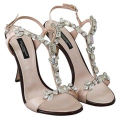 Dolce & Gabbana leather pink crystal embellished women ankle strap sandals heels