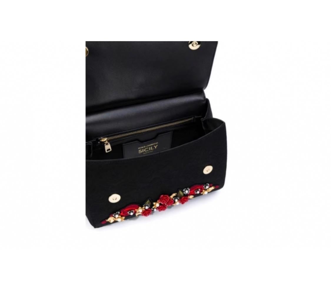 Dolce & Gabbana leather Sicily medium black with sacred hearts and roses  1