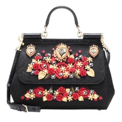 Dolce & Gabbana leather Sicily medium black with sacred hearts and roses