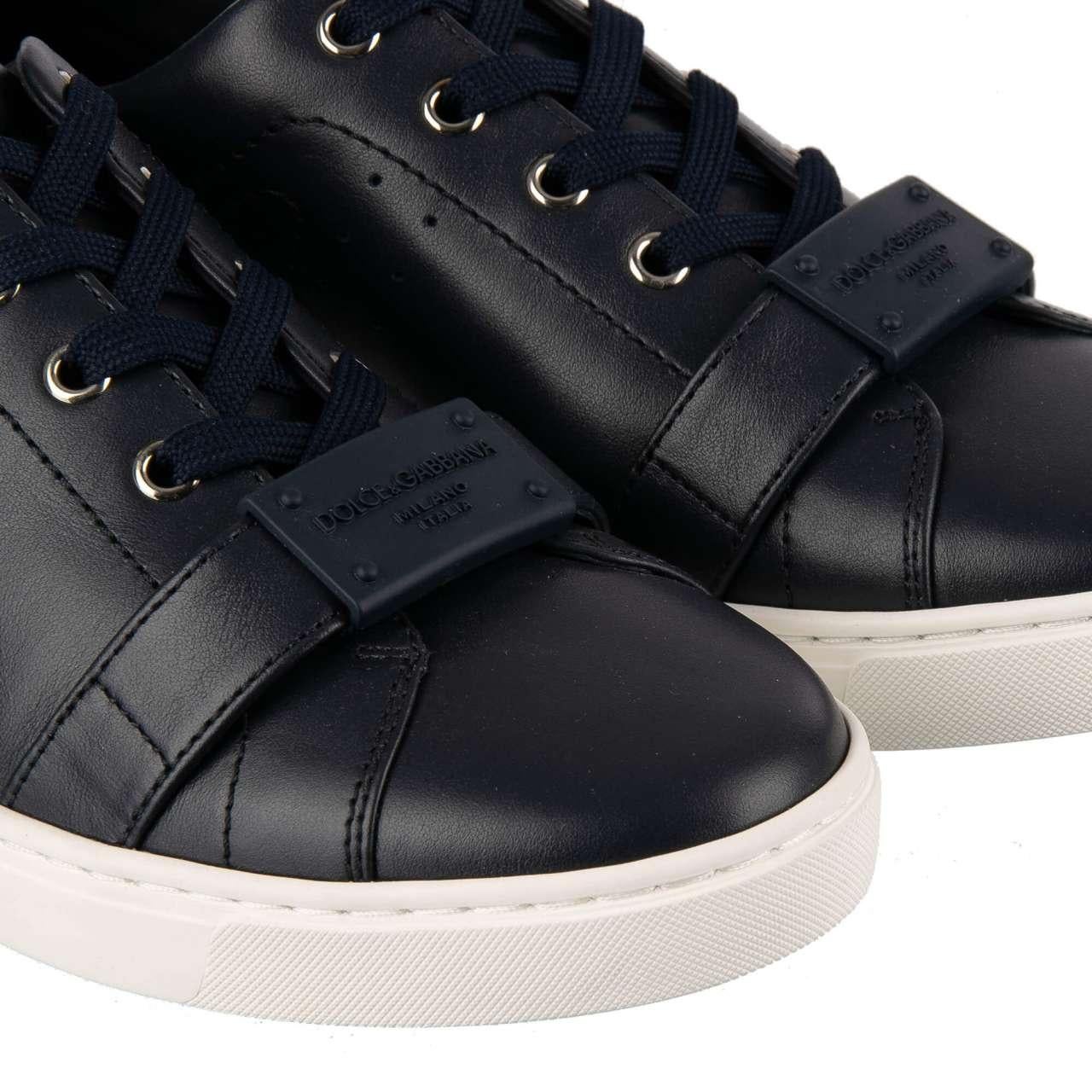 Dolce & Gabbana - Leather Sneakers Logo Buckle Blue 39 In Excellent Condition For Sale In Erkrath, DE
