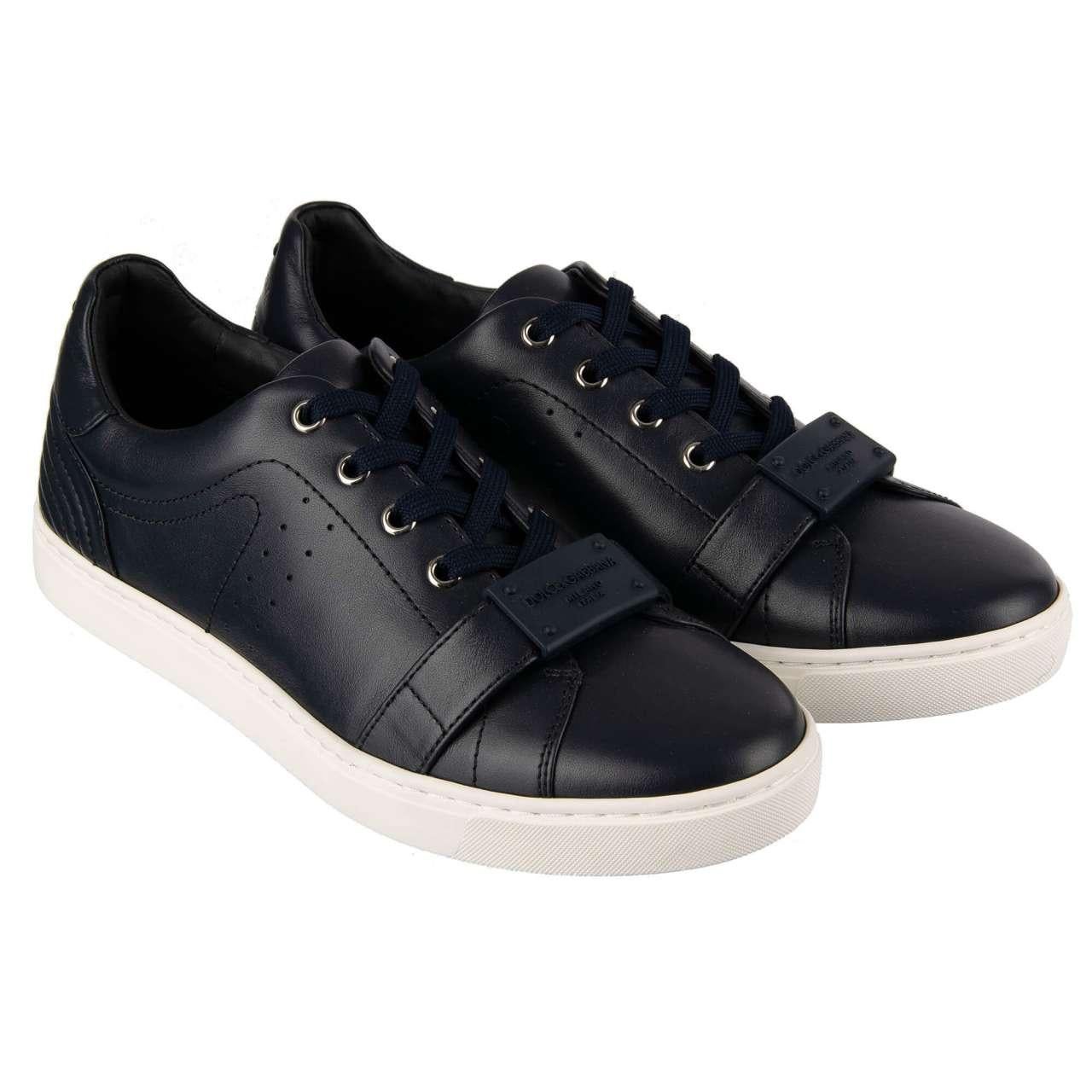Dolce & Gabbana - Leather Sneakers Logo Buckle Blue 39 For Sale 1