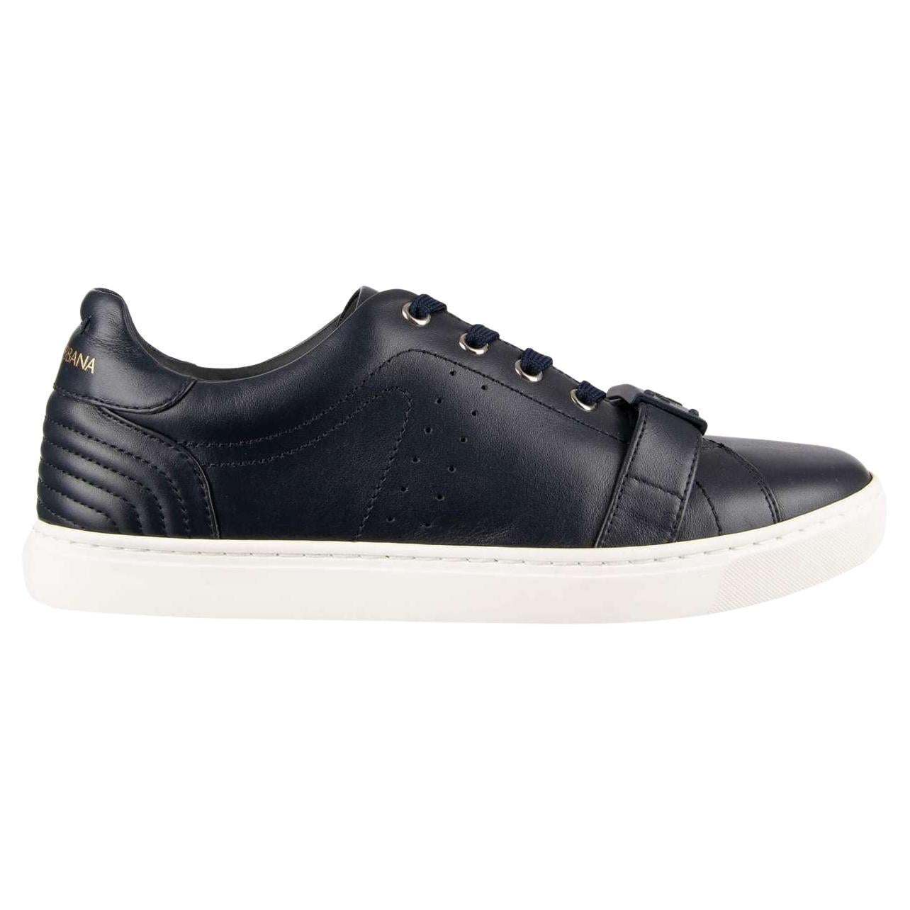 Dolce & Gabbana - Leather Sneakers Logo Buckle Blue 39 For Sale