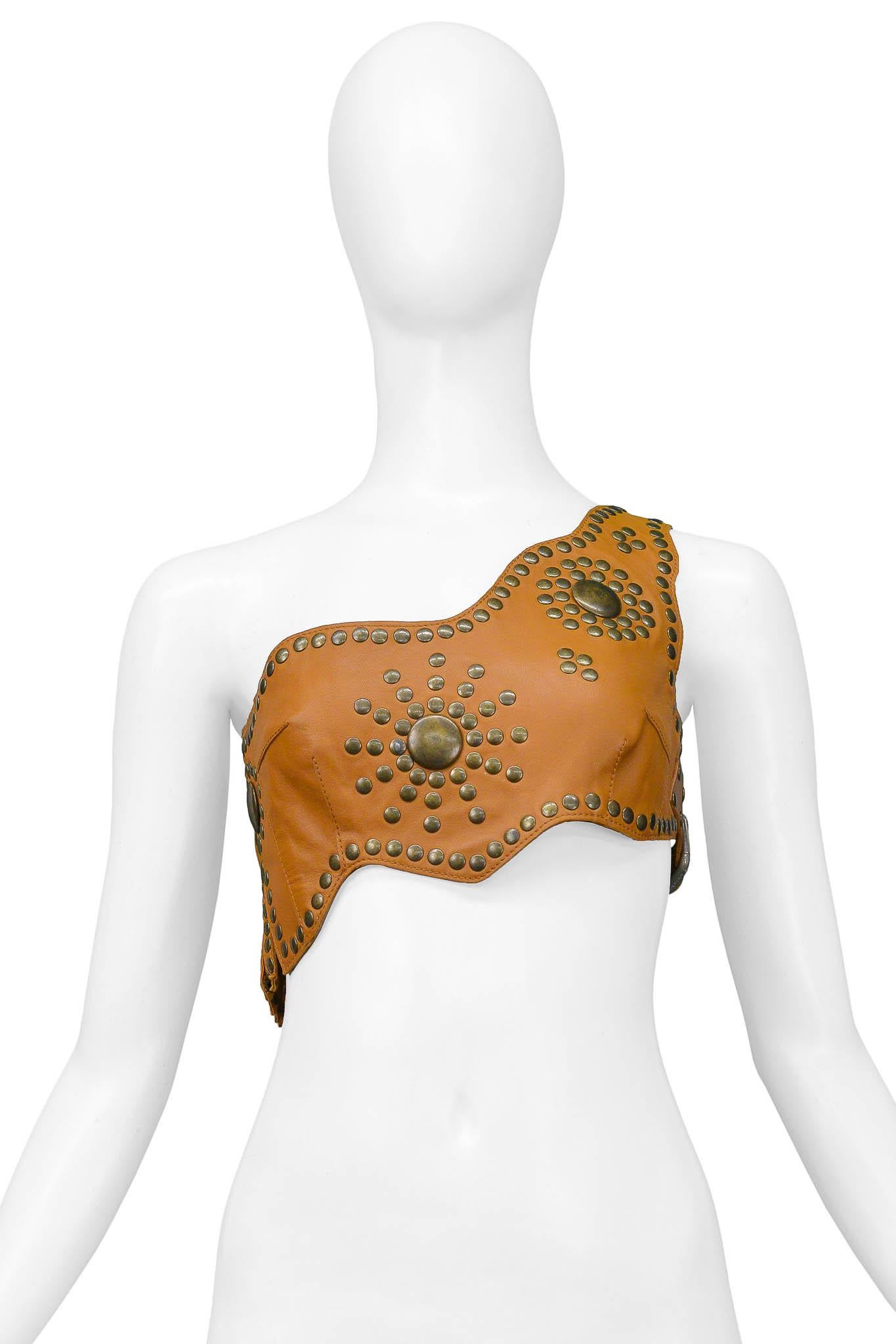 Gray Dolce & Gabbana Leather Studded One Shoulder Bra Top 2003