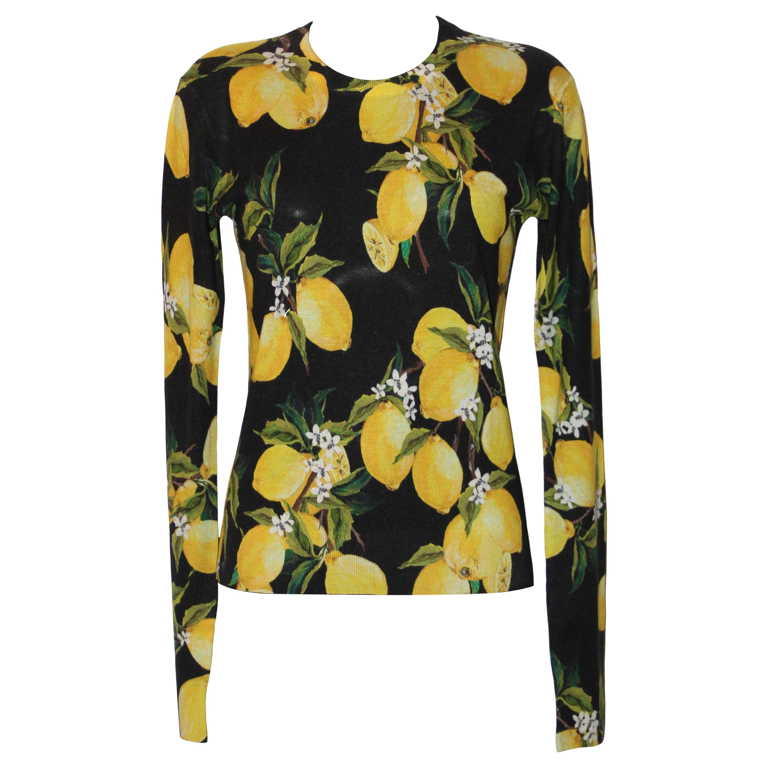 Dolce 
Gabbana Lemon Print Cashmere and Silk-Blend Sweater