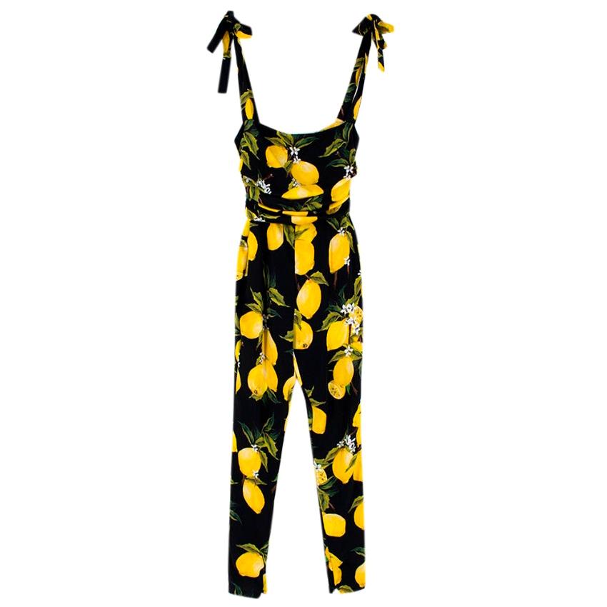 Dolce & Gabbana Lemon-Print Charmeuse Jumpsuit - Size US2 