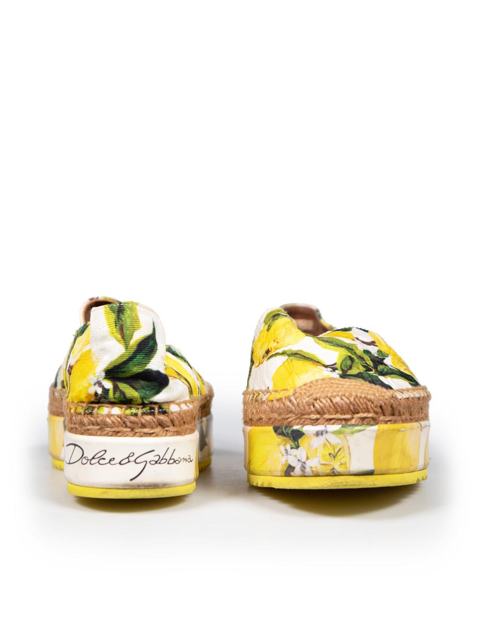 Yellow Dolce & Gabbana Lemon Print Platform Espadrilles Size IT 38